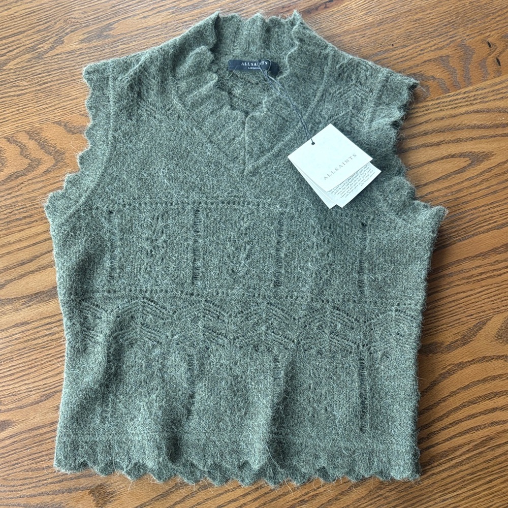 AllSaints Olive Knit Sleeveless Vest